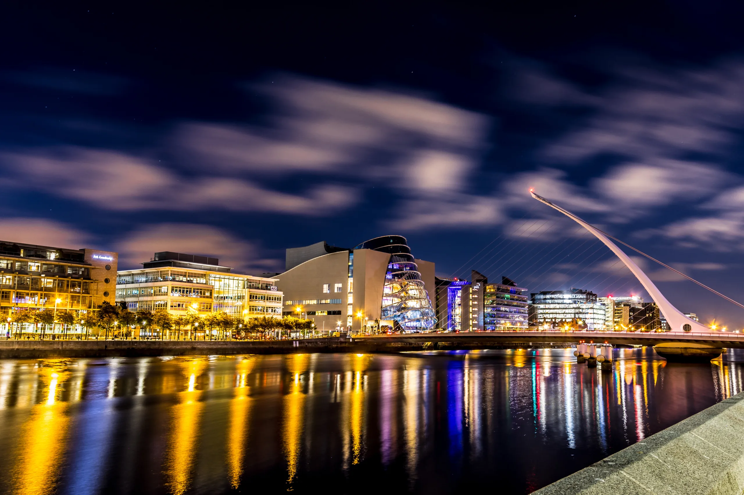 Samuel Beckett Bridge at night in Dublin, Ireland